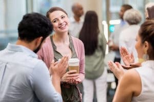 Young businesswoman has a humble expression